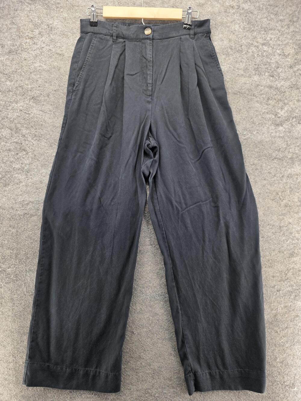 The Drop Pants Womens M Black Twill Dress Pants Pleated Elastic Pockets 28.5 In